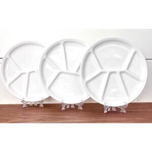 Varages France Divided Fondue/Appetizer/Grill Plates White 8.5" set of 3